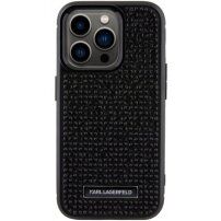 Karl Lagerfeld Rhinestone Plate Metal Logo husă placată cu pietre pentru iPhone 15 Pro Max - negru