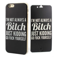 Husă din cauciuc, cu deschidere flip, pentru iPhone 6 / 6S – neagră, cu inscripţie "bitch"