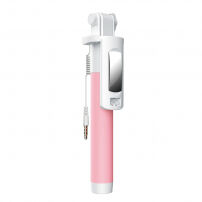 Stick selfie JOYROOM, cu declanşator cu fir, pentru iPhone - roz