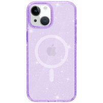 Husă transparentă cu MagSafe cu sclipici pentru iPhone 15 - violet