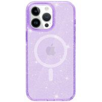Husă transparentă cu MagSafe cu sclipici pentru iPhone 15 Pro - violet