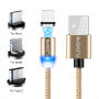 Cablu magnetic FLOVEME Round, cu USB-C / Micro USB / Lightning pentru iPhone / iPad / iPod / AirPods - 1m - auriu