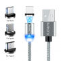 Cablu magnetic FLOVEME Round, USB-A / USB-C / Micro USB / Lightning pentru iPhone / iPad / iPod / AirPods - 1 m - argintiu