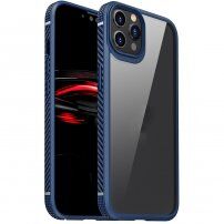 Husă transparentă rezistentă la șocuri cu textura din carbon pentru iPhone 11 Pro Max - albastru