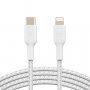 Cablu împletit pentru încărcare ?i transfer de date BELKIN BOOST Charge Braided USB-C/Lightning - MFi pentru iPhone / iPad / iPod / AirPods - 1 m - alb