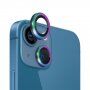 Folie de sticlă securizată cu rame metalice NORTHJO pentru protec?ia obiectivului camerei din spate pentru iPhone 13 / 13 mini - culoare curcubeu