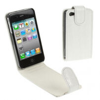 Husă flip, pentru iPhone 4 / 4S, în stil piele de crocodil – albă
