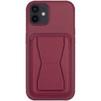 Husă din piele cu buzunar pentru carduri ?i suport rabatabil pentru iPhone 12 / 12 Pro - vi?iniu