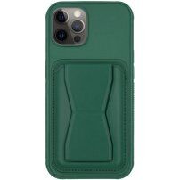 Husă din piele cu buzunar pentru carduri ?i suport rabatabil pentru iPhone 12 Pro Max - verde închis