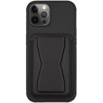 Husă din piele cu buzunar pentru carduri ?i suport rabatabil pentru iPhone 12 Pro Max - negru