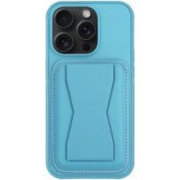Husă din piele cu buzunar pentru carduri ?i suport rabatabil pentru iPhone 14 Pro Max - albastru