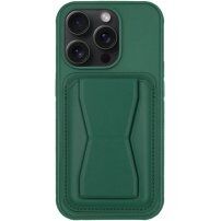 Husă din piele cu buzunar pentru carduri ?i suport rabatabil pentru iPhone 14 Pro Max - verde închis