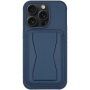 Husă din piele cu buzunar pentru carduri ?i suport rabatabil pentru iPhone 14 Pro Max - albastru închis