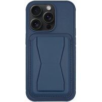 Husă din piele cu buzunar pentru carduri ?i suport rabatabil pentru iPhone 14 Pro Max - albastru închis