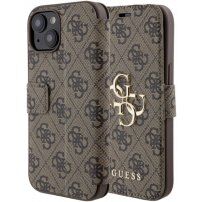 Husă tip flip Guess 4G Metal Logo pentru iPhone 15 - maro