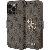 Husă tip flip Guess 4G Metal Logo pentru iPhone 15 Pro Max - maro