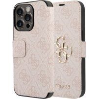 Husă tip flip Guess 4G Metal Logo pentru iPhone 15 Pro Max - roz