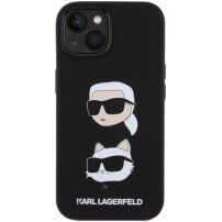 Husă din silicon Karl Lagerfeld Karl ?i Choupette Heads pentru iPhone 15 Plus - negru