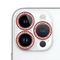 Folie de sticlă securizată cu pietre încrustate pentru protec?ia obiectivului camerei din spate pentru iPhone 15 Pro / 15 Pro Max - ro?ie