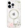 Husă transparentă mată florală cu MagSafe pentru iPhone 15 Pro - trandafiri