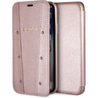 Husă Guess Kaia Book case, pentru iPhone X / XS - roz-auriu