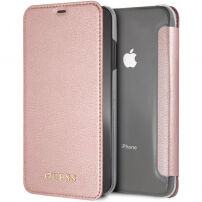 Carcasă Guess PU Leather Book Case Iridescent, pentru iPhone XS Max - roz-auriu