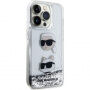 Husă Karl Lagerfeld Liquid Glitter Karl and Choupette Head pentru iPhone 15 Pro Max - argintiu