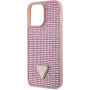 Husă cu ?trasuri Guess Rhinestones Triangle Metal Logo pentru iPhone 15 Pro Max - roz