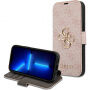 Husă tip flip Guess 4G Metal Logo pentru iPhone 15 Pro - roz