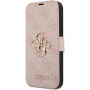 Husă tip flip Guess 4G Metal Logo pentru iPhone 15 Pro - roz
