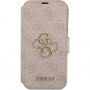 Husă tip flip Guess 4G Metal Logo pentru iPhone 15 Pro - roz