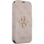 Husă tip flip Guess 4G Metal Logo pentru iPhone 15 Pro - roz