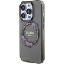Husă cu MagSafe Guess Flowers Ring Glossy Logo pentru iPhone 13 Pro Max - gri