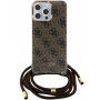 Husă crossbody cu ?nur Guess 4G IML Printed Crossbody pentru iPhone 15 Pro Max - maro