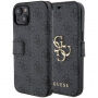 Husă tip flip Guess 4G Metal Logo pentru iPhone 15 Plus - gri