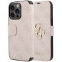 Husă tip flip Guess 4G Metal Logo pentru iPhone 15 Pro - roz