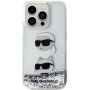 Husă Karl Lagerfeld Liquid Glitter Karl and Choupette Head pentru iPhone 15 Pro Max - argintiu
