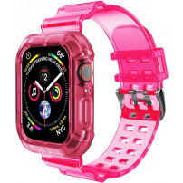 Carcasă rezistentă cu curea transparentă pentru Apple Watch 41mm / 40mm / 38mm - roz neon