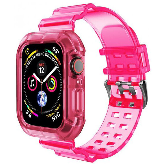 Carcasă rezistentă cu curea transparentă pentru Apple Watch 41mm / 40mm / 38mm - roz neon