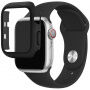 Curea din silicon cu carcasă cu sticlă călită pentru Apple Watch 42mm - negru