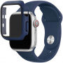 Curea din silicon cu carcasă cu sticlă călită pentru Apple Watch 42mm - albastru închis