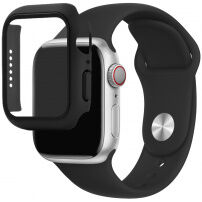Curea din silicon cu carcasă cu sticlă călită pentru Apple Watch 41mm / 40mm - negru