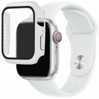 Curea din silicon cu carcasă cu sticlă călită pentru Apple Watch 41mm / 40mm - alb