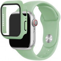 Curea din silicon cu carcasă cu sticlă călită pentru Apple Watch 41mm / 40mm - verde pastel