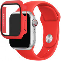 Curea din silicon cu carcasă cu sticlă călită pentru Apple Watch 41mm / 40mm - roșu