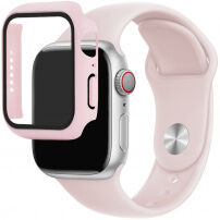 Curea din silicon cu carcasă cu sticlă călită pentru Apple Watch 41mm / 40mm - oldpink