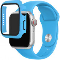 Curea din silicon cu carcasă cu sticlă călită pentru Apple Watch 45mm / 44mm - albastru