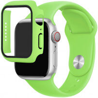 Curea din silicon cu carcasă cu sticlă călită pentru Apple Watch 45mm / 44mm - verde