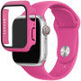 Curea din silicon cu carcasă cu sticlă călită pentru Apple Watch 45mm / 44mm - roz