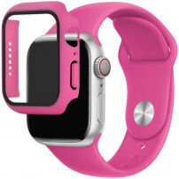 Curea din silicon cu carcasă cu sticlă călită pentru Apple Watch 45mm / 44mm - roz